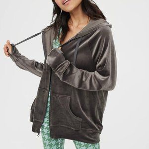 NEW AMERICAN EAGLE AERIE OFFLINE AFTER PARTY VELOUR HOODIE SIZE M MEDIUM GRAY